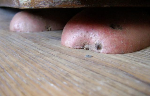 Половинки срезом вниз – под углы шкафов или тумбочек без ножек