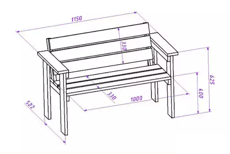 чертеж деревянной скамейки