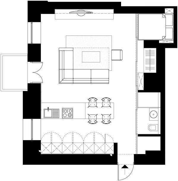 Удачная планировка квартиры-студии с балконом