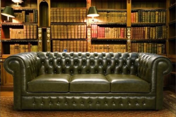 Такой диван отлично смотрится в домашней библиотеке